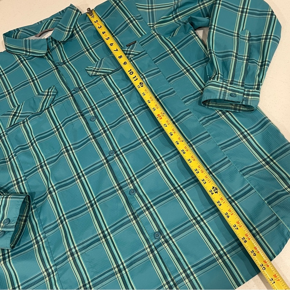 Columbia Omni Shade Long Sleeve Shirt XL Vented Green Aqua Teal Plaid Button Up - Picture 2 of 9